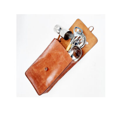 Stainless Steel Bar Cutlery Set with Brown Wooden Handles with Leather Pouch Bag - 1 Set of 5 PCS #3832 - Image 6