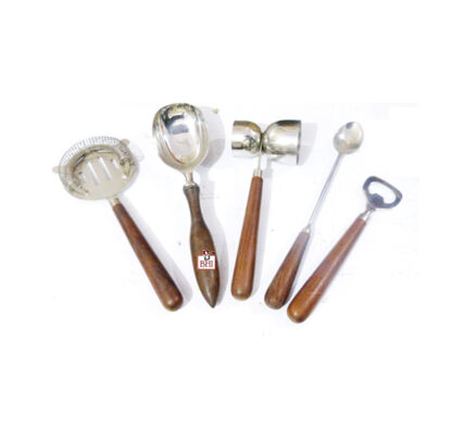 Stainless Steel Bar Cutlery Set with Brown Wooden Handles with Leather Pouch Bag - 1 Set of 5 PCS #3832 - Image 9