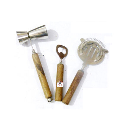 Stainless Steel Bar Cutlery Set with Brown Wooden Handles with Leather Pouch Bag - 1 Set of 5 PCS #3832 - Image 10
