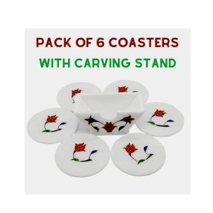 White Marble Stone Sangemarmar Coasters - Set of 6 Marble Coasters for Dining Table - White Marble Tea Coaster with Stand - Home Decor and Kitchen Accessories (Stand Coaster Set)  100mm #2392 - Image 5