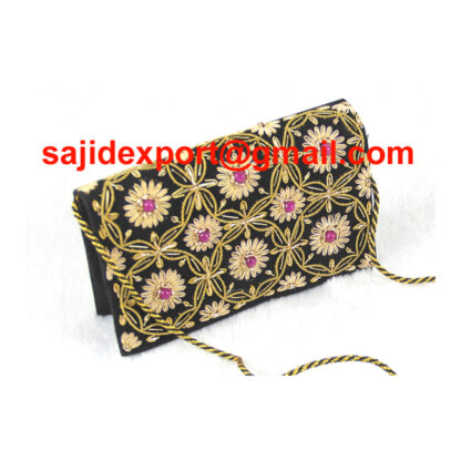 Zari Embroidery Handwork Golden Silk Hand-Bag Clutcher Girls Ladies Purse 200mm #5098 - Image 3