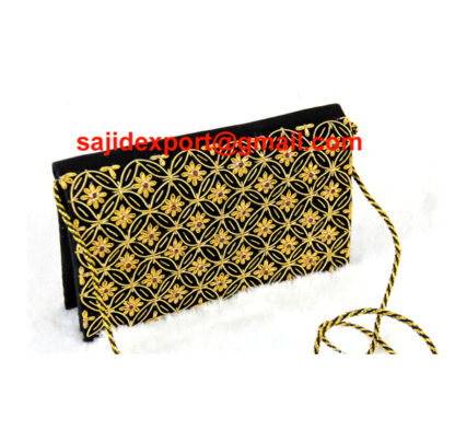 Zari Embroidery Handwork Golden Silk Hand-Bag Clutcher Girls Ladies Purse 200mm #5098 - Image 4