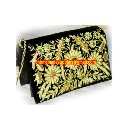 Zari Embroidery Handwork Golden Silk Hand-Bag Clutcher Girls Ladies Purse 200mm #5098 - Image 7