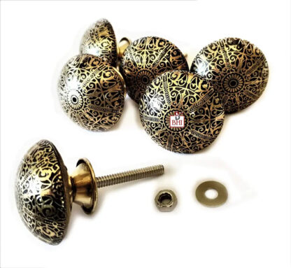 Brass Cabinet Dresser Knob Engraving Nostalgic design Antique Finish 32mm #5036 (Set of 6 Pcs) - Image 3