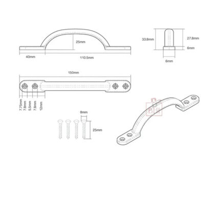 Cast Iron Hot Bed Door Pull Handle 175mm #1433 - Image 6