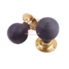 WOOD+BRASS BEEHIVE REEDED DOOR KNOB ON FLAT REEDED ROSE 55x75x55mm # 1189 - Image 3