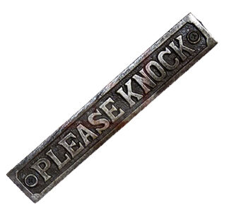 Cast Iron "PLEASE KNOCK" Sign Plaque Door Wall Fence Post Cafe Shop Pub Hotel Bar Work Natural Lacquer Vintage Finish 200mm #3107