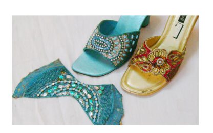 Hand Embroidery Golden Zari Work Ladies Girls Shoes Slipper Sandals #33101