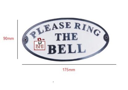 Cast Iron 'PLEASE RING THE BELL" Sign Plaque Door Wall House Office Reception Gate B/White Vintage Finish 175mm #3543 - Image 2
