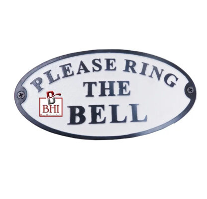 Cast Iron 'PLEASE RING THE BELL" Sign Plaque Door Wall House Office Reception Gate B/White Vintage Finish 175mm #3543