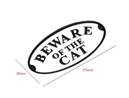 Cast Iron "BEWARE OF THE CAT" Oval Sign Plaque Door Wall Fence Post Cafe Shop Pub Hotel Bar Work B/White Vintage Finish 175mm #3549 - Image 2