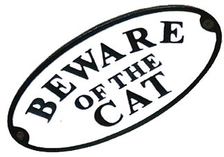 Cast Iron "BEWARE OF THE CAT" Oval Sign Plaque Door Wall Fence Post Cafe Shop Pub Hotel Bar Work B/White Vintage Finish 175mm #3549