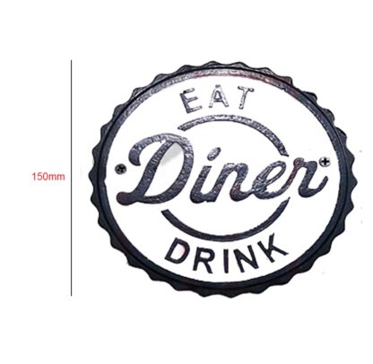 Cast Iron "EAT DINER DRINK" Sign Plaque Door Wall Cafe Shop Pub Hotel Bar Work B/White Vintage Finish 150mm #3554 - Image 2