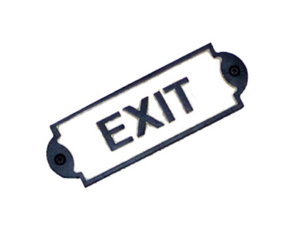 Cast Iron "Exit" Sign Plaque Door Wall Fence Post Cafe Shop Pub Hotel Bar Work B/White Vintage Finish 150mm #846