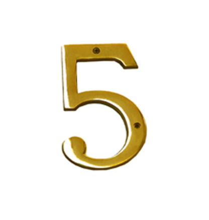 Brass "NO.5" Door House Numbers and Street Address Plaques Numbers for Residence and Mailbox Signs Polish Brass Finish 150mm #925