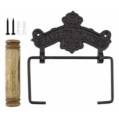 Cast Iron Toilet Paper Holder-Trade Mark Stpancras fixture WBF & SLD London Vintage Antique style Victoria Iron Toilet Roll Holder wall mounted Loo Paper Holder Black Finish  #656 - Image 3