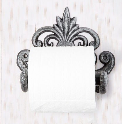 Paper holder Fleur De Lis Cast Iron Toilet Paper Roll holder - European Vintage Design Silver with Black Finish 172mm #5015 - Image 2