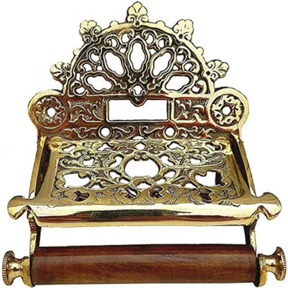 Cast Iron Toilet Paper Holder – Victorian Style Wall Mounted - Toilet Loo Roll Holder - Novelty Polish Brass Finish 210mm #1381