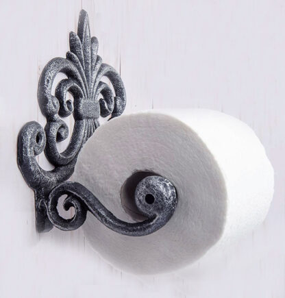Paper holder Fleur De Lis Cast Iron Toilet Paper Roll holder - European Vintage Design Silver with Black Finish 172mm #5015 - Image 6