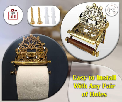 Cast Iron Toilet Paper Holder – Victorian Style Wall Mounted - Toilet Loo Roll Holder - Novelty Polish Brass Finish 210mm #1381 - Image 5