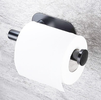 Cast Iron Self Adhesive Toilet Roll Holder Wall-Mounted Paper Holder for Bathroom - Toilet Paper Roll Holder Black Finish  160mm #6336 - Image 2