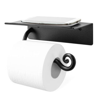Toilet Paper Holder with Shelf - Handcrafted Rustic Wrought Iron Wall Decor Toilet Roll Holder # 6339