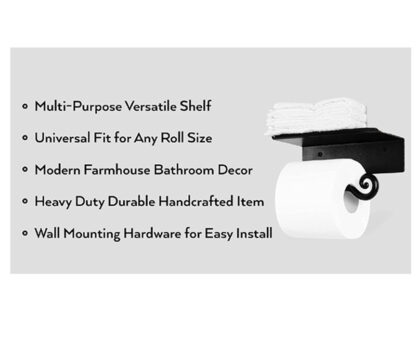 Wrought Iron Self Adhesive Toilet Paper Holder with Phone Shelf, Screw-in Wall Mounted Toilet Paper Roll Holder, Rustproof Bathroom Washroom Tissue Roll Holder with Shelf, Toilet Paper Roll Dispenser-Handcrafted Rustic Wrought Iron Wall Decor Toilet Roll Holder Black Finish  # 6339 - Image 2