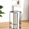 Wrought Iron Pedestal Toilet Paper Holder with Shelf Storage, Free Standing Bathroom Toilet Tissue Paper Roll Holder with Shelf Mobile Phone Wipe Rolls, Black 25" #5018 - Image 2