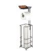 Wrought Iron Pedestal Toilet Paper Holder with Shelf Storage, Free Standing Bathroom Toilet Tissue Paper Roll Holder with Shelf Mobile Phone Wipe Rolls, Black 25" #5018