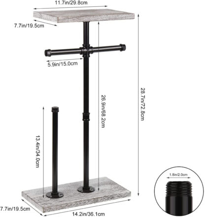 Cast Iron Metal Pedestal Toilet Paper Holder with Shelf Storage, Free Standing Bathroom Toilet Tissue Paper Roll Holder with Shelf Mobile Phone Wipe Rolls, Black Finish 650mm # 6330 - Image 2