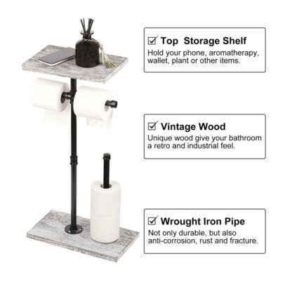 Cast Iron Metal Pedestal Toilet Paper Holder with Shelf Storage, Free Standing Bathroom Toilet Tissue Paper Roll Holder with Shelf Mobile Phone Wipe Rolls, Black Finish 650mm # 6330 - Image 5