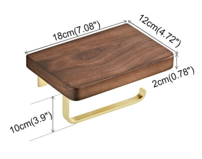 Paper Holder with Shelf, Stainless Steel Kitchen Toilet Roll Holder Polish Brass &Wood Brown Finish Wall Mount 180mm # 6332 - Image 4
