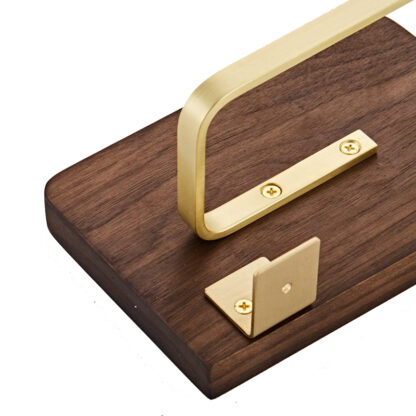 Paper Holder with Shelf, Stainless Steel Kitchen Toilet Roll Holder Polish Brass &Wood Brown Finish Wall Mount 180mm # 6332 - Image 2