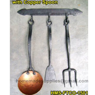 Wrought Iron Hand Forged Barbeque Spoon Fork Toolset Copper Spoon Iron Ladle Iron Fork 405mm # 3830