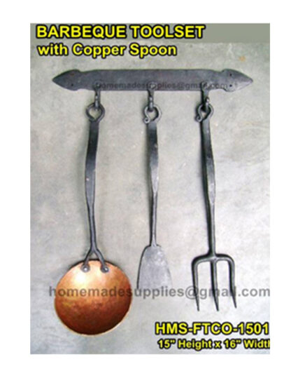 Wrought Iron Hand Forged Barbeque Spoon Fork Toolset Copper Spoon Iron Ladle Iron Fork 405mm # 3830