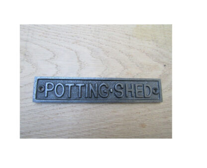 Cast Iron "POTTING-SHED" Sign Plaque Door Wall Fence Post Cafe Shop Pub Hotel Bar Work Natural Lacquer Vintage Finish 160mm #3103