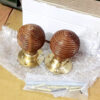 WOOD+BRASS BEEHIVE REEDED KNOB ON FLAT REEDED ROSE 55mm#1188 - Image 4
