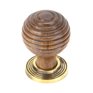 WOOD+BRASS BEEHIVE REEDED KNOB ON FLAT REEDED ROSE 55mm#1188
