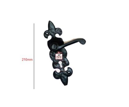 Cast Iron Fleur De Lys Lever Door Handle On Plate With Keyhole  210mm #1290 - Image 3