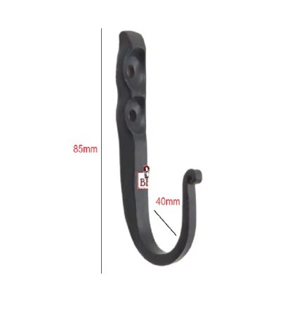 Hand Forged Iron Coat Hook 85mm #1588 Black Finish - Image 2