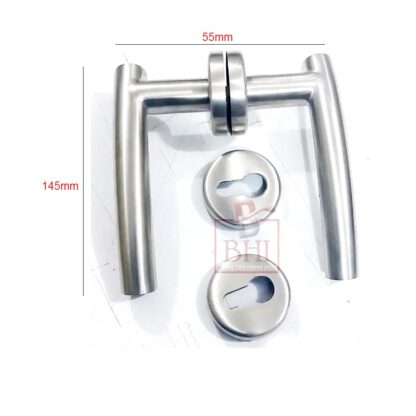 Stainless Steel Door Handle On Rose With Keyhole 145mm #4071 - Image 2