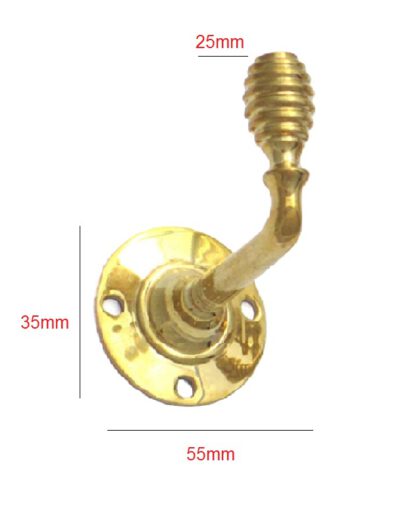 Brass Reeded Style Hook 55mm #5040 - Image 3