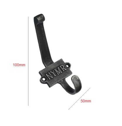 Robust Cast Iron Hat & Coat Hook-and-plaque with text "NYMR- North Yorkshire Moors Railway 100mm #678 Black / Rustic / Natural Lacquered Finishes - Image 2