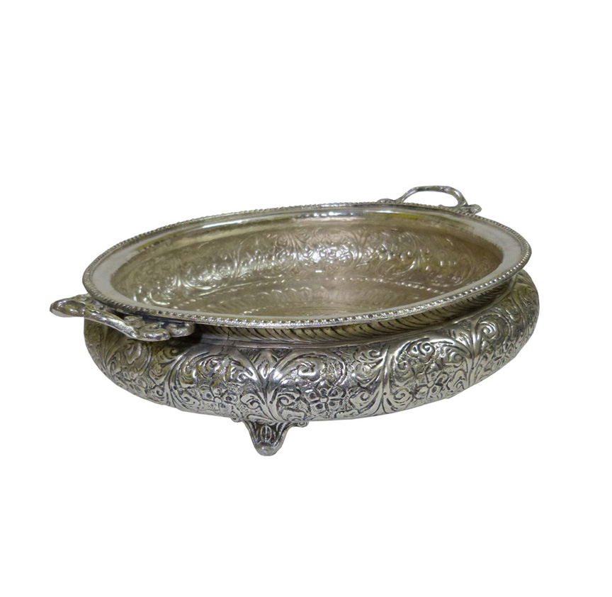 Silver Engraving Products URLI Decorative Urli Bowl for Floating Flowers and Home & Office Decor Ideal decoration item for Indian Festivals Wedding Anniversary House Warming Christmas X-Mas New Year or any other family celebration Silver Decor Urli Showpiece, Urli Decor, Decorative Urli for Corner Tables, Brass Decoration Basket 210mm # 2752 - Image 2
