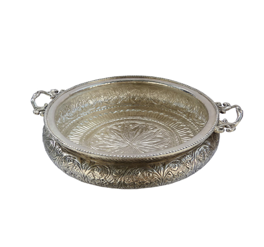 Silver Engraving Products URLI Decorative Urli Bowl for Floating Flowers and Home & Office Decor Ideal decoration item for Indian Festivals Wedding Anniversary House Warming Christmas X-Mas New Year or any other family celebration Silver Decor Urli Showpiece, Urli Decor, Decorative Urli for Corner Tables, Brass Decoration Basket 210mm # 2752 - Image 3
