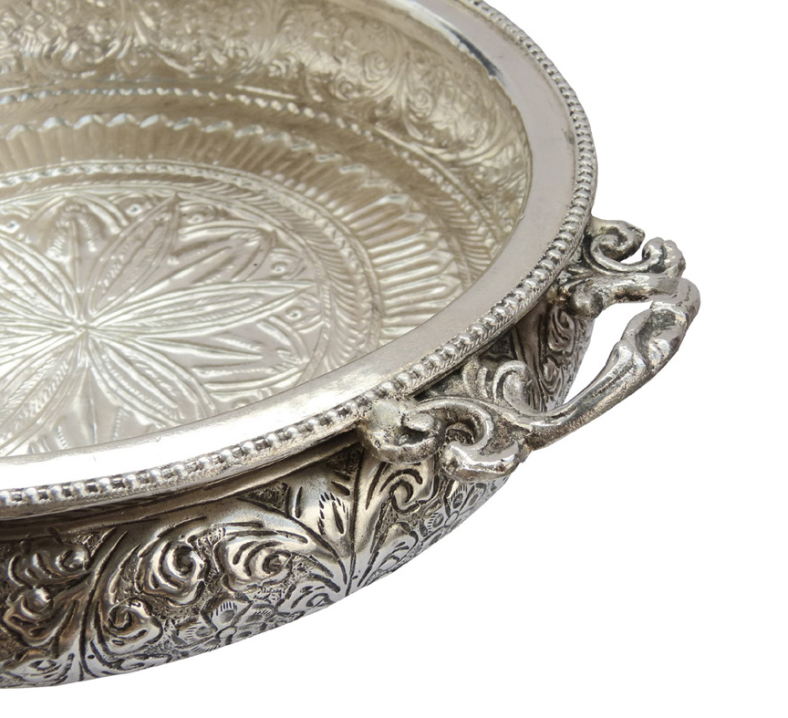 Silver Engraving Products URLI Decorative Urli Bowl for Floating Flowers and Home & Office Decor Ideal decoration item for Indian Festivals Wedding Anniversary House Warming Christmas X-Mas New Year or any other family celebration Silver Decor Urli Showpiece, Urli Decor, Decorative Urli for Corner Tables, Brass Decoration Basket 210mm # 2752 - Image 5