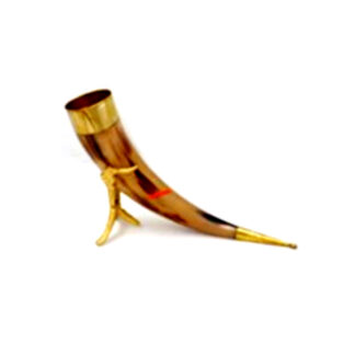 Horn Drinking Mug For Vine / Bear With Golden Metal Stand  (Optional) 380mm #2912