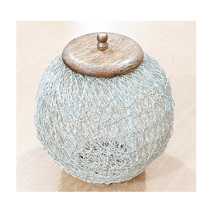 Iron Wire Table Top Container With Lid /Or Tealight 185mm #3881