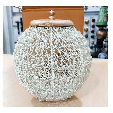 Iron Wire Table Top Container With Lid /Or Tealight 185mm #3881 - Image 4