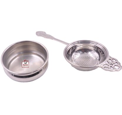 Brass Tea Strainer Decorative Handle with Drop-Dip Cup 195mm #3799 Nostalgic design - Image 3